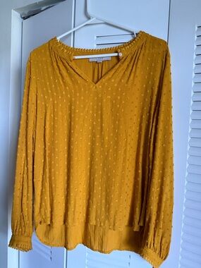 LOFT Mustard Textured V-Neck Long Sleeve Blouse